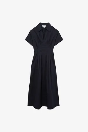 Reiss Womens Aubrey Pleated-Waist Cotton Midi Dress 4