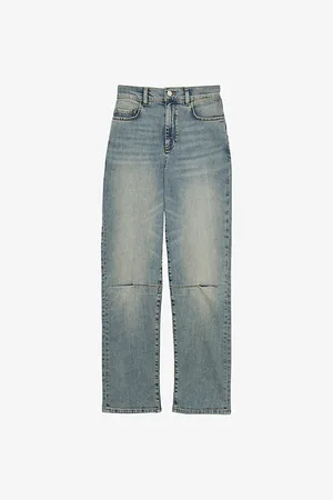 Reiss Womens Mahni Darted-Knee Barrel-Leg High-Rise Stretch-Denim Jeans 25