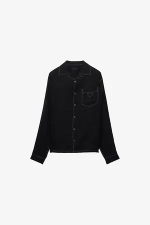 Prada Mens Logo-Patch Long-Sleeve Linen Shirt Xl