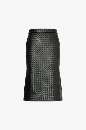 Bottega Veneta Womens Intrecciato Two-Slip-Pockets Leather Midi Skirt 8