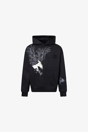 Only the Blind Mens Midnight Hawk Embroidered Cotton-Jersey Hoody S