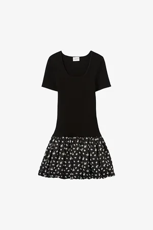 Claudie Pierlot Womens Floral-Print Bubble-Hem Stretch-Woven Mini Dress L