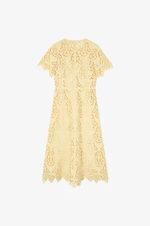 LK Bennett Womens Georgia Lace-Embroidered Short-Sleeve Woven Midi Dress 10