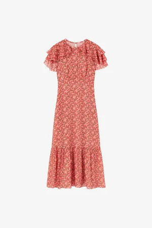 LK Bennett Womens Billie Blossom-Print Ruffle-Trim Silk-Blend Midi Dress 6