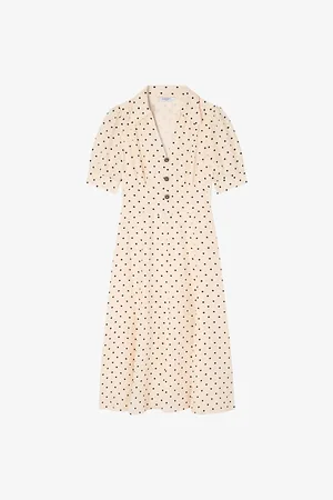 LK Bennett Womens Sophie Polka-Dot Puff-Sleeve Silk-Blend Midi Dress 6
