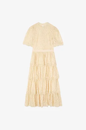 LK Bennett Womens Cecily Lace-Embroidered Short-Sleeve Cotton-Blend Midi Dress 6