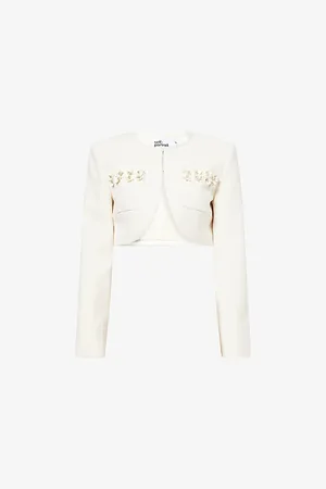 Self-Portrait Womens 3D Floral-Appliqué Cropped Crepe Jacket 8