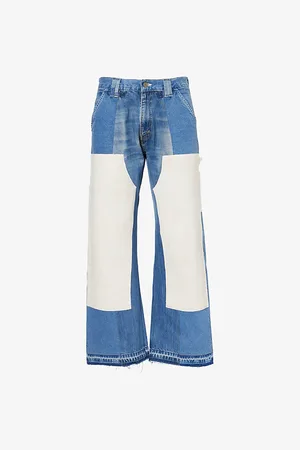 Kartik Research Mens Double Knee Patch Straight-Leg Denim Jeans S