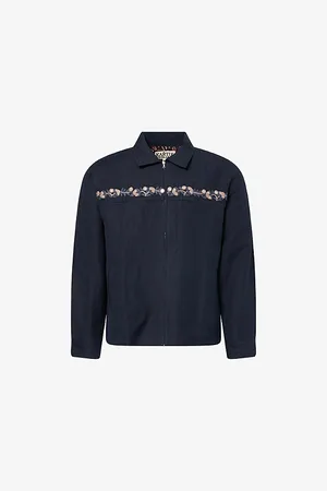 Kartik Research Mens Embroidered-Mirrors Relaxed-Fit Cotton-Linen Jacket S