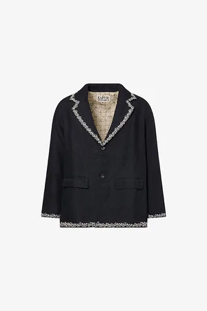 Kartik Research Mens Notched-Lapel Embroidered Linen Blazer S