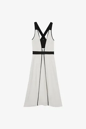 Reiss Womens Valencia Contrast-Binding Linen-Blend Midi Dress 6