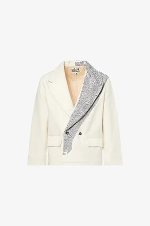 Kartik Research Mens Double-Breasted Embroidered Wool Blazer L