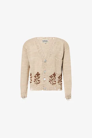 Kartik Research Mens Intarsia Relaxed-Fit Knitted Cardigan S