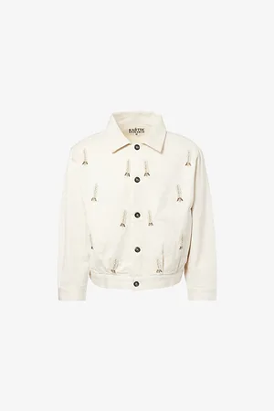 Kartik Research Mens Pleated Embroidered-Motif Cotton Jacket S