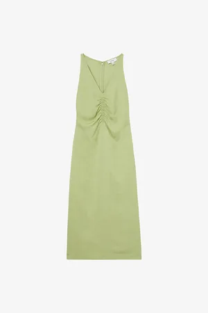 Reiss Womens Pari Ruched Linen-Blend Midi Dress 4
