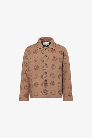 Kartik Research Mens Graphic-Print Cropped Cotton Quilted Jacket S