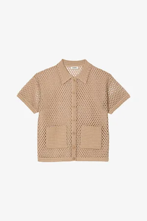 Sandro Womens Short-Sleeved Patch-Pocket Knitted Shirt 6
