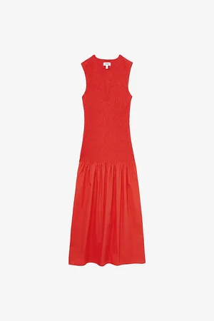 Reiss Womens Annabel Shirred Cotton Midi Dress 6
