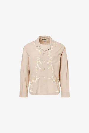 Kartik Research Mens Floral-Embroidered Classic-Collar Cotton Shirt S