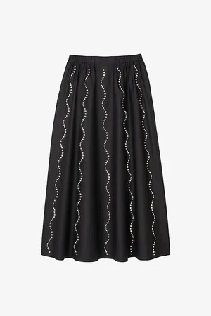 Sandro Womens Rhinestone-Embellished Wave-Pattern Cotton Maxi Skirt 6