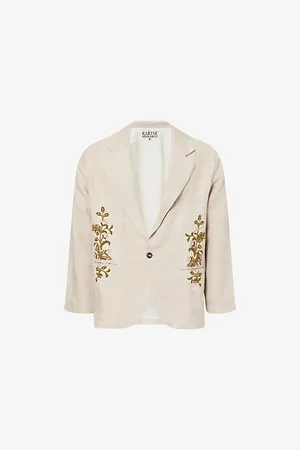 Kartik Research Mens Notched-Lapel Embroidered Linen Blazer M