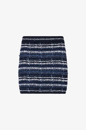 Thom Browne Womens Stripe-Pattern High-Rise Tweed Mini Skirt 8