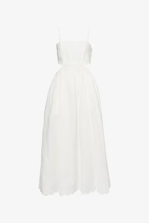 ZIMMERMANN Womens Rhiannon Scalloped-Trims Linen Midi Dress Xxs