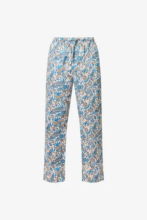 DEREK ROSE Mens Floral Straight-Leg Cotton-Poplin Trousers S