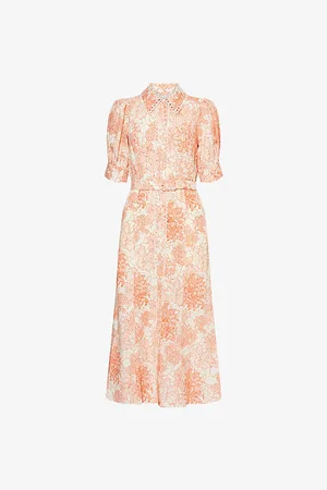 ME AND EM Womens Pointed-Collar Floral Woven Midi Dress 6