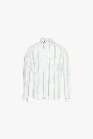 ELEVENTY Mens Classic-Collar Striped Linen Shirt S