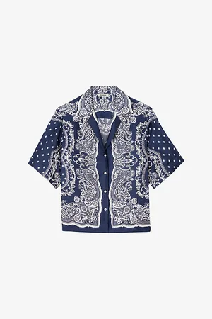 Sandro Womens Bandana-Print Relaxed-Fit Satin Shirt 8