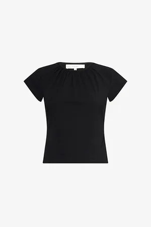 Frame Womens Gathered Short-Sleeve Stretch-Cotton Top Xs