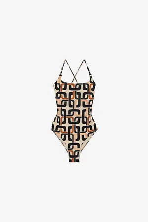 Reiss Womens Florence Chain-Print Square-Neck Stretch-Cotton Swimsuit 6