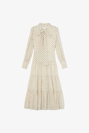 LK Bennett Womens Polly Tie-Neck Polka-Dot Woven Midi Dress 6