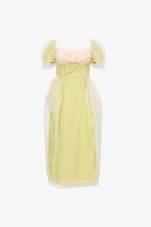 Simone Rocha Womens Carnation-Bust Puff-Sleeve Tulle Midi Dress 6