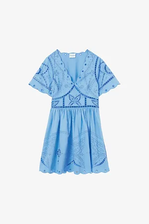 Claudie Pierlot Womens Butterfly-Embroidered Short-Sleeve Cotton Mini Dress 6