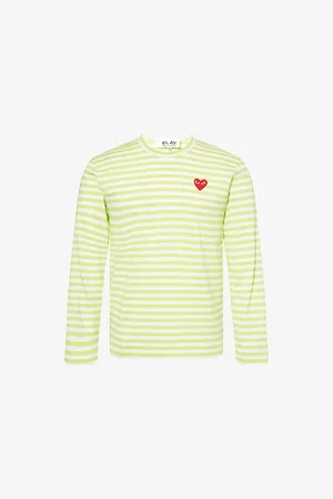 Comme des Garçons Mens Heart-Appliqué Striped Cotton-Jersey Top S
