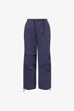 Obey Womens Circa Check-Print Cotton Parachute Trousers 25