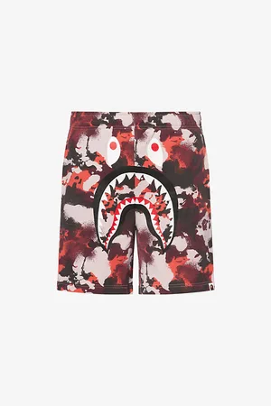 A Bathing Ape Mens Shark-Graphic Camo Cotton-Jersey Sweat Shorts M