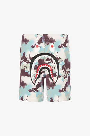A Bathing Ape Mens Shark-Graphic Camo Cotton-Jersey Sweat Shorts S