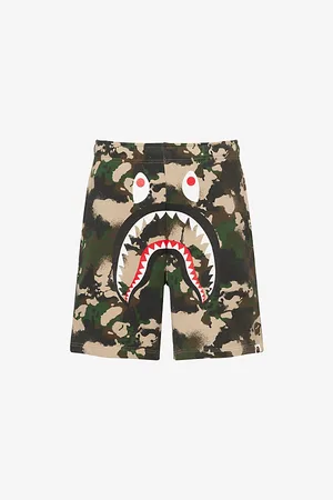 A Bathing Ape Mens Shark-Graphic Camo Cotton-Jersey Sweat Shorts S
