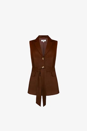 Ro&Zo Womens Tie-Waist Regular-Fit Linen-Blend Waistcoat 8