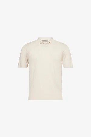 corneliani Mens Open-Collar Textured Linen Polo Shirt 38
