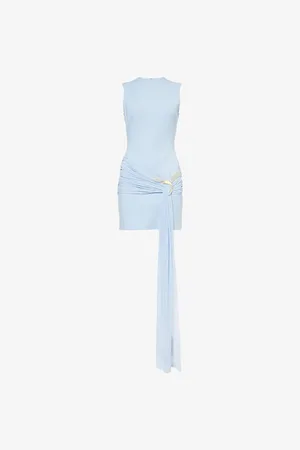 DAVID KOMA Womens Embellished Drape-Panel Sleeveless Woven Mini Dress 8
