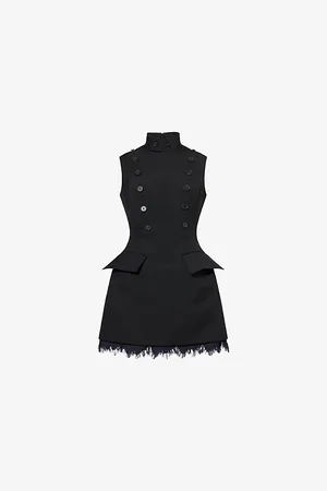 Alexander McQueen Womens Frayed-Hem Sleeveless Wool Mini Dress 6