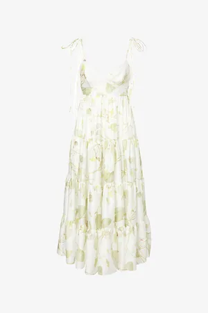 Erdem Womens Leaf-Print Sleeveless Flared Cotton Midi Dress 8