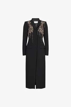 DRIES VAN NOTEN Womens Embellished Notch-Lapels Wool-Blend Coat 10