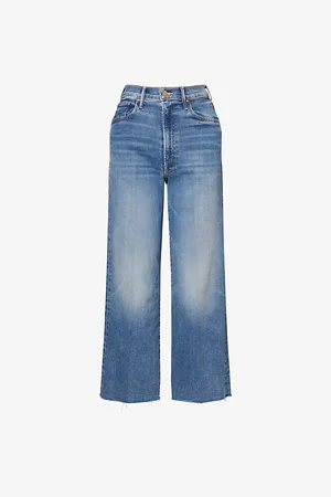 Mother Womens The Maven Frayed-Hem Straight-Leg Mid-Rise Cotton-Blend Jeans 23