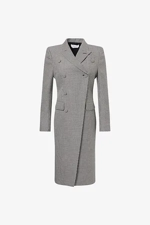 Alexander McQueen Womens Double-Breasted Check Wool Military Coat 6