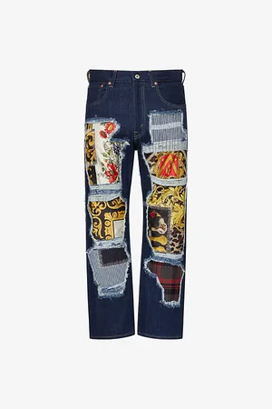 JUNYA WATANABE Mens Graphic Patchwork Straight-Leg Denim Jeans M
